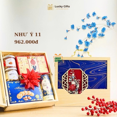 Quà tết hộp gỗ phối giấy cao cấp - Như ý 11