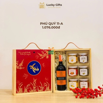 Quà tặng tết cao cấp - Rượu vang và 6 loại hạt cao cấp- Phú Quý 11