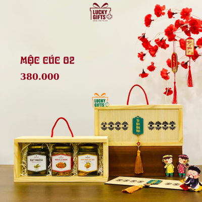 Hộp quà tết khắc logo doanh nghiệp theo yêu cầu - Mộc cúc 02