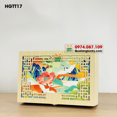 Hộp gỗ bánh trung thu tranh Hạc Sơn Liên