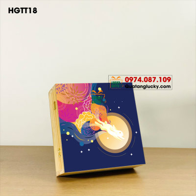 Hộp gỗ bánh trung thu In UV Thỏ ngọc