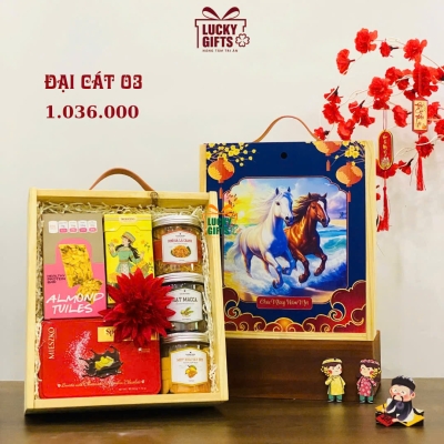 Hộp quà tết hộp gỗ nắp trượt cao cấp 2026- Đại Cát 3