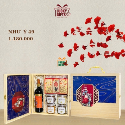 Quà tết doanh nghiệp cao cấp 2026 - Hộp gỗ phối giấy - Như ý 49